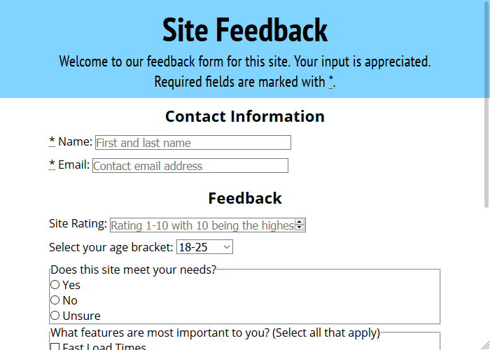 feedback form preview